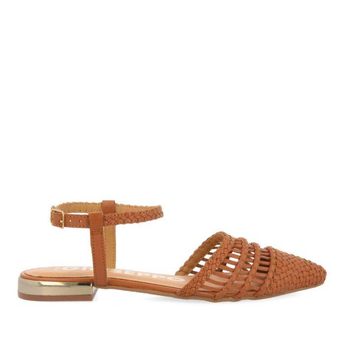 GIOSEPPO GRESSEY TAN BRAIDED LEATHER SLINGBACK BALLET FLATS