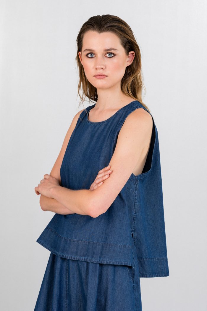 PHILOSOPHY LIGHT DENIM CROPPED TOP