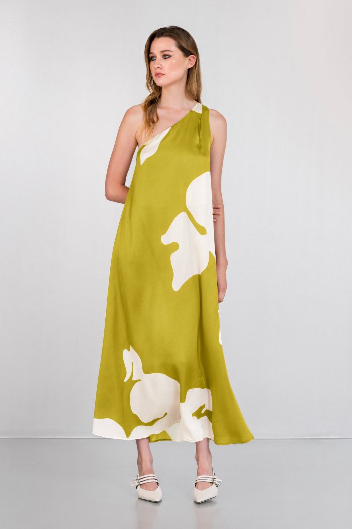 PHILOSOPHY SATIN PRINT ONE SHOULDER DRESS
