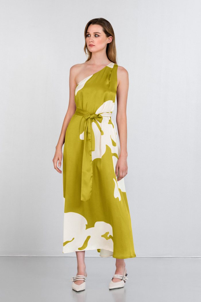 PHILOSOPHY SATIN PRINT ONE SHOULDER DRESS