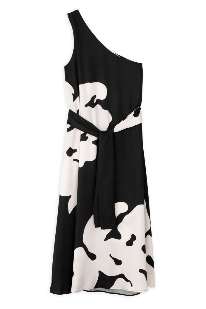 PHILOSOPHY SATIN PRINT ONE SHOULDER DRESS