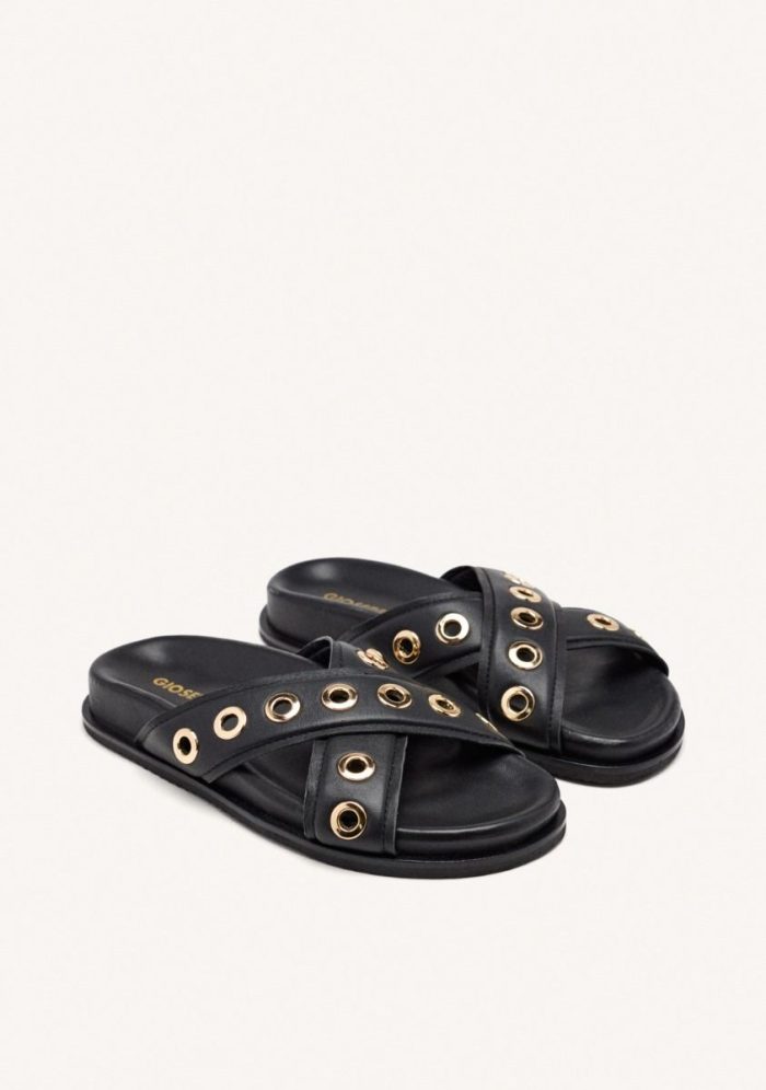 GIOSEPPO LEATHER SANDALS WITH EYELETS AND THREADS HILES
