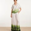 SMASHED LEMON Wide Leg Pants In Bright Green & Mauve Dark Green
