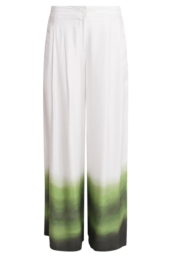 SMASHED LEMON Wide Leg Pants In Bright Green & Mauve Dark Green