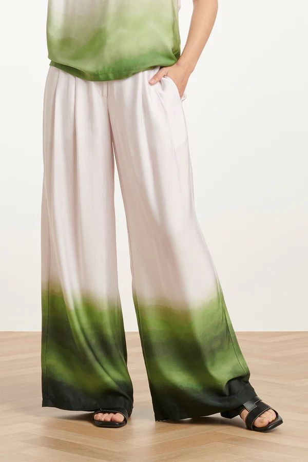 SMASHED LEMON Wide Leg Pants In Bright Green & Mauve Dark Green