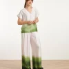 SMASHED LEMON Wide Leg Pants In Bright Green & Mauve Dark Green