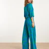 SMASHED LEMON Wide Leg Pants with Graphic Floral Print Bright Blue and Grass Green