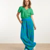 SMASHED LEMON Wide Leg Pants with Graphic Floral Print Bright Blue and Grass Green