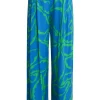 SMASHED LEMON Wide Leg Pants with Graphic Floral Print Bright Blue and Grass Green