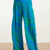 SMASHED LEMON Wide Leg Pants with Graphic Floral Print Bright Blue and Grass Green