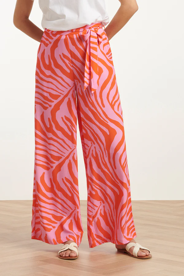SMASHED LEMON  Wide Pants With Animal Print In Pink And Orange