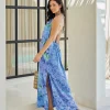 HIPPIE CHICK SEABREEZE LONG DRESS - AQUA SPLASH TIE DYE