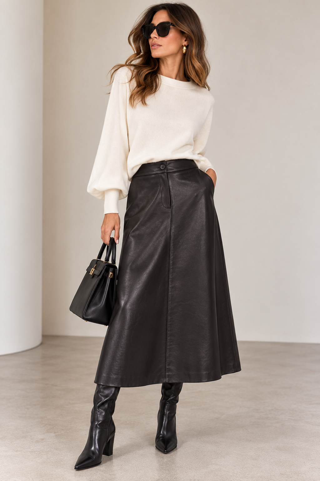 PHILOSOPHY LEATHER MIDI SKIRT