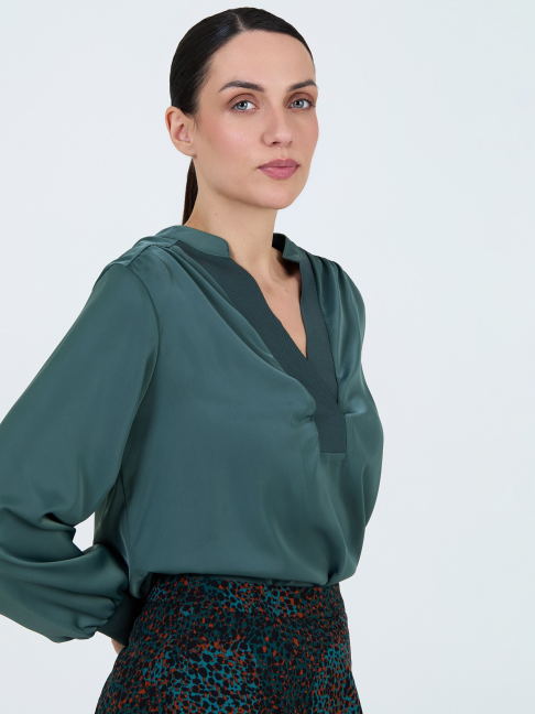 SKATIE SATIN RIBBED BLOUSE