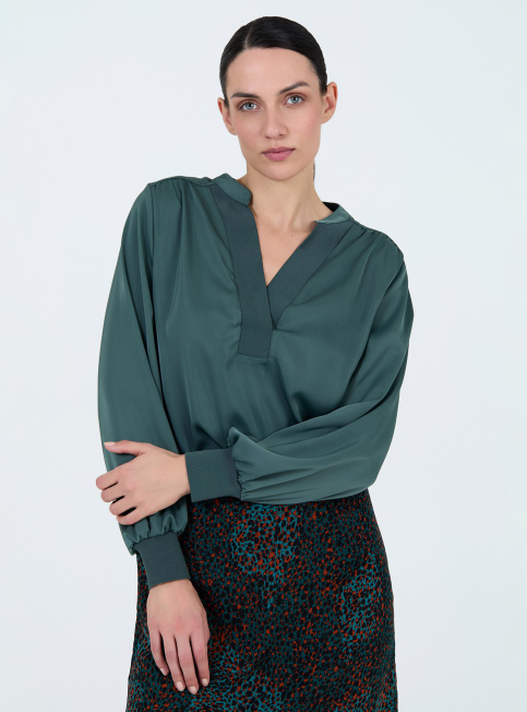 SKATIE SATIN RIBBED BLOUSE