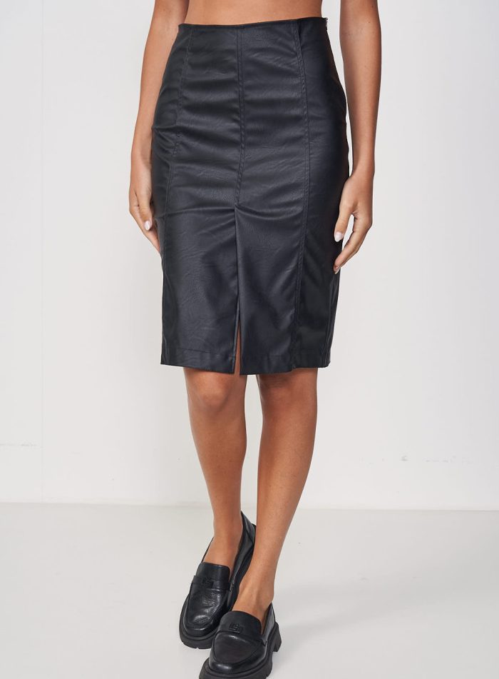 COLCCI FAUX LEATHER SKIRT WITH FRONT SLIT