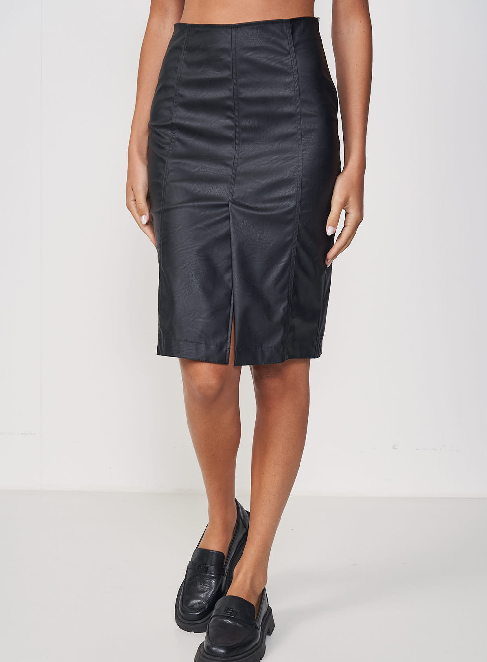 COLCCI FAUX LEATHER SKIRT WITH FRONT SLIT