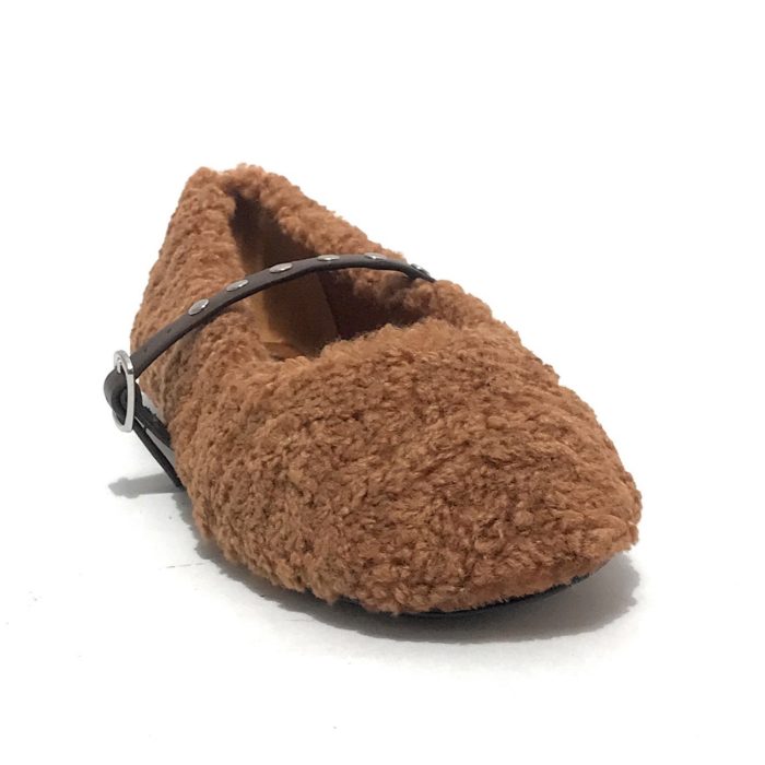 EMANUELLE MARGETA VEE FAUX FUR BALLERINA WITH STRAP 10mm HEEL