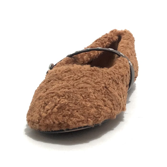 EMANUELLE MARGETA VEE FAUX FUR BALLERINA WITH STRAP 10mm HEEL