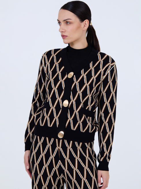 SKATIE GEOMETRIC JACQUARD CARDIGAN