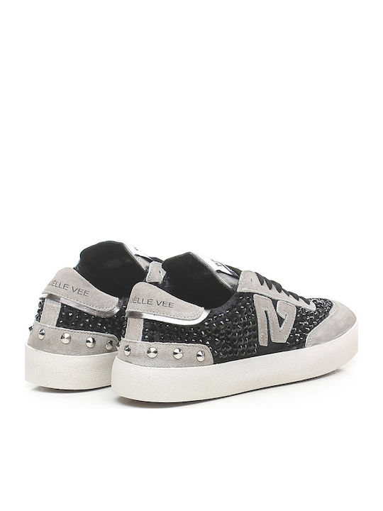 EMANUELLE VEE SNEAKER OLIVIA  HOT RHINESTONE SATIN COMBI BLACK