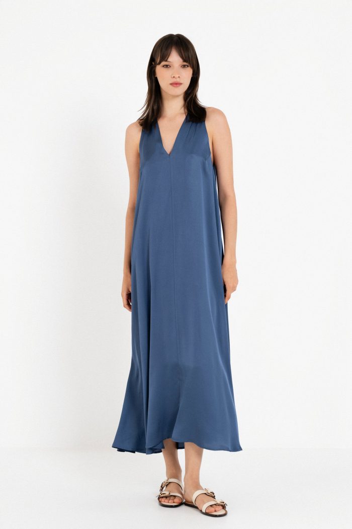 PHILOSOPHY SATIN FINE ECOVERO V NECK DRESS