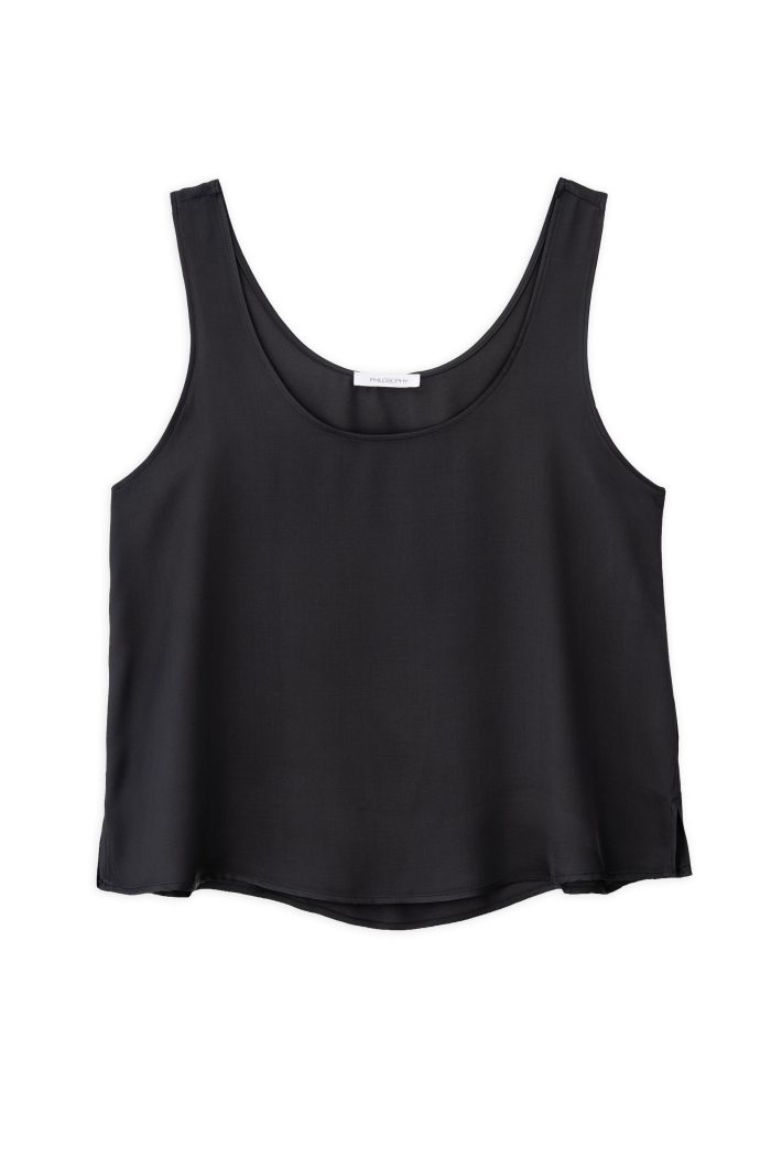 SATIN FINE ECOVERO SLEEVELESS CROPPED TOP