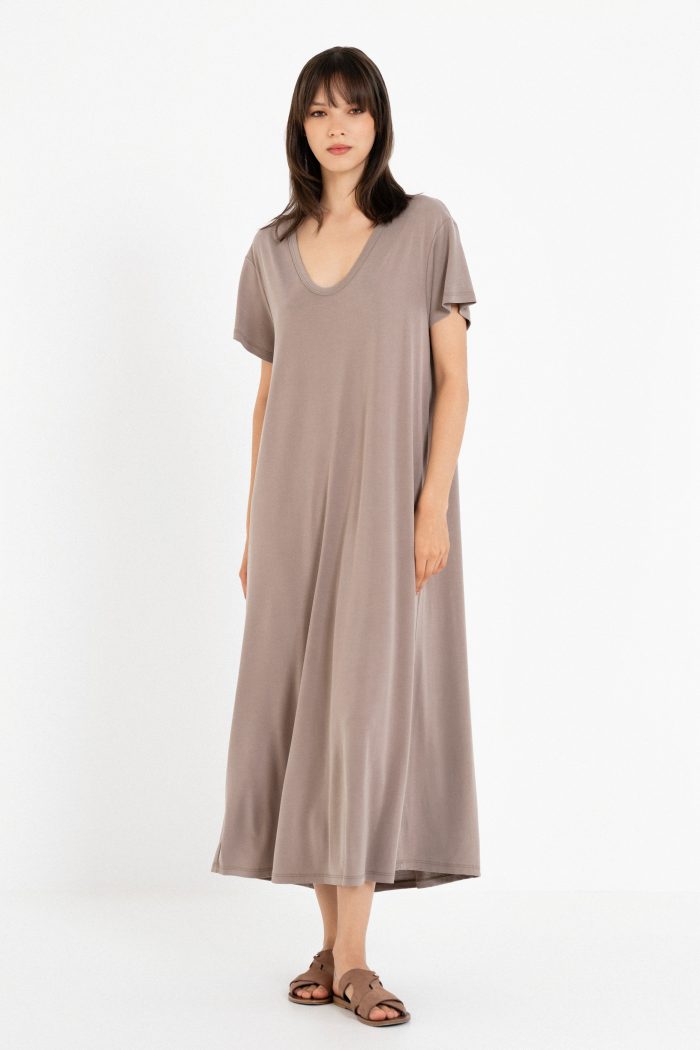 PHILOSOPHY BASIC CUPRO SHORT SLEEVE DRESS