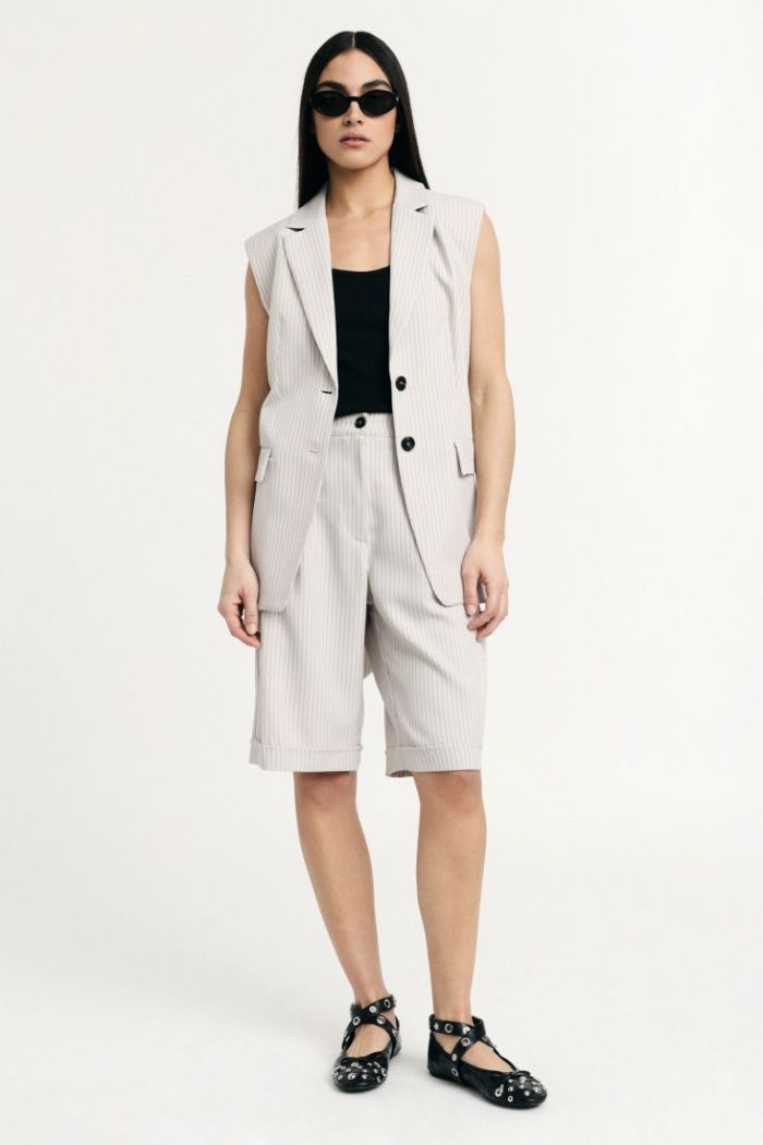 PLEASE REGULAR-FIT BERMUDA SHORTS WITH PLEATS AND STRIPED