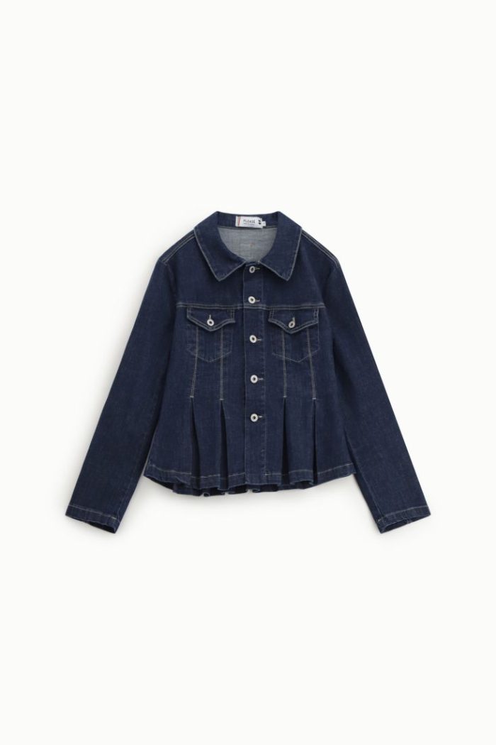 PLEASE DENIM JACKET WITH PLEATS AND FRONT BUTTONS