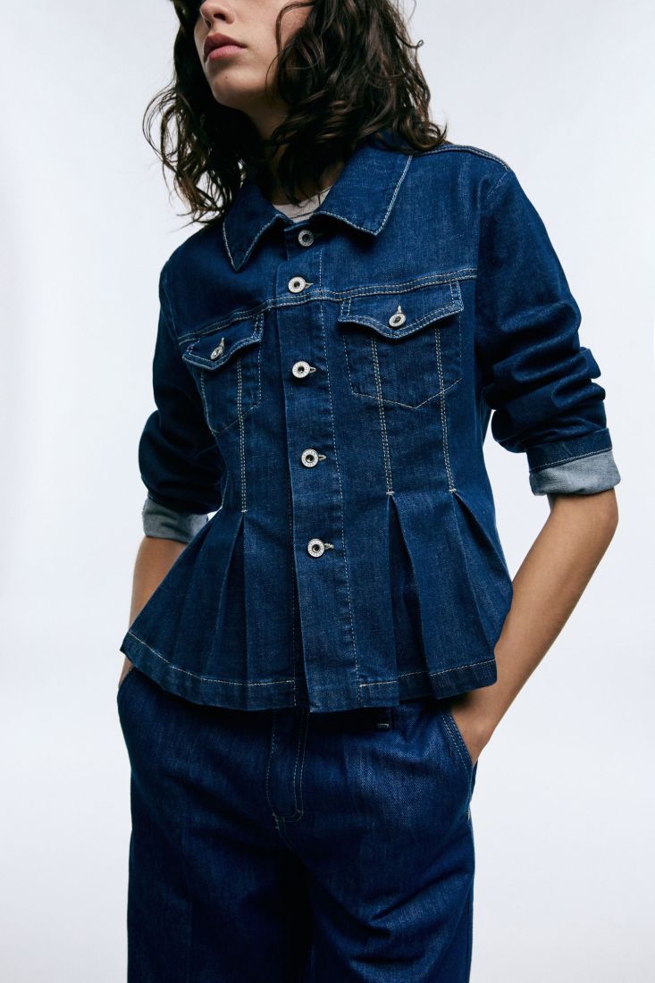 01670_V0OWBQ2C71_IF PLEASE DENIM JACKET WITH PLEATS AND FRONT BUTTONS