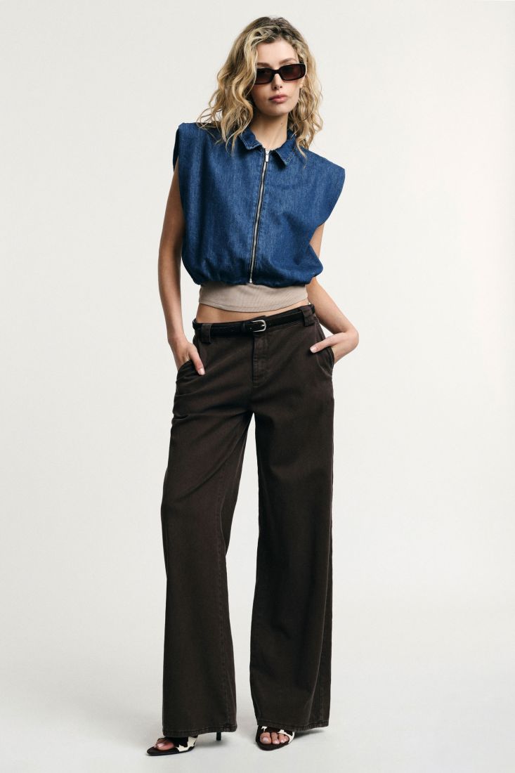 PLEASE LOW-WAISTED PALAZZO TROUSERS WITH WIDE LEGS