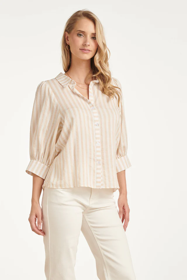 SMASHED LEMON SRIPED BLOUSE WITH PUFF SLEEVES