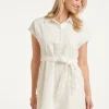 SMASHED LEMON ELEGAND BUTTON-DOWN DRESS WITH DELICATE FLORAL EMBROIDERY