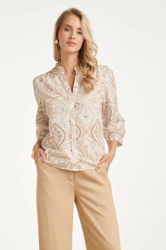SMASHED LEMON BLOUSE WITH PAISLEY EMBROIDERY AND RUFFLES