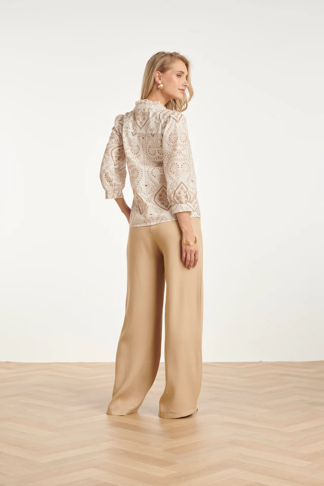 SMASHED LEMON BLOUSE WITH PAISLEY EMBROIDERY AND RUFFLES