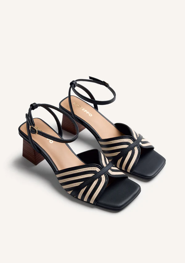 GIOSEPPO STRIPED LEATHER HEELED SANDALS THORNTON