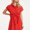 SMASHED LEMON ELEGAND BUTTON-DOWN DRESS WITH DELICATE FLORAL EMBROIDERY
