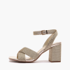 EMANUELLE VEE GOLD FARAH SANDAL WITH ANKLE STRAP AND SUTAGE LAME HEEL