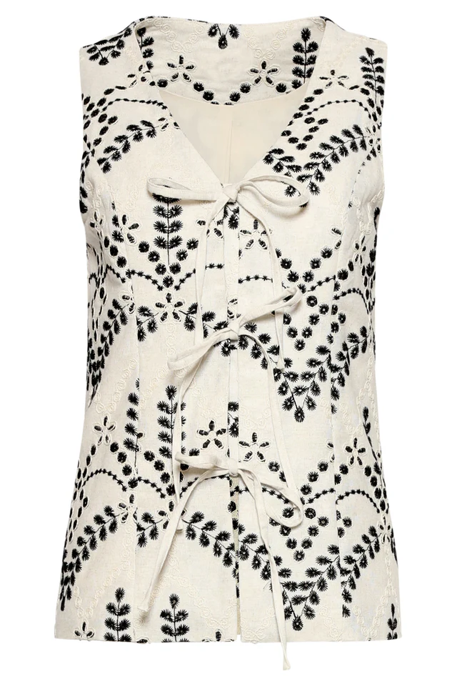 Stijlvolle-Gilet-Met-Contrastrijk-Borduurwerk-En-Strikdetails-Sand-Black-2 SMASHED LEMON STYLISH VEST WITH CONSTRASTING EMBROIDERY