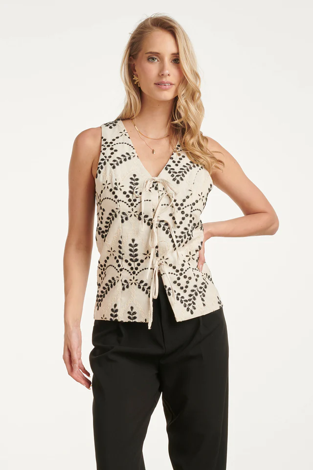 SMASHED LEMON STYLISH VEST WITH CONSTRASTING EMBROIDERY