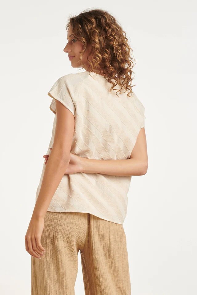 SMASHED LEMON V-HALS TOP MET DIAGONALE PRINT