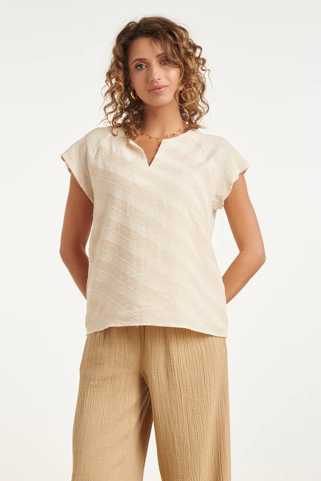 SMASHED LEMON V-HALS TOP MET DIAGONALE PRINT