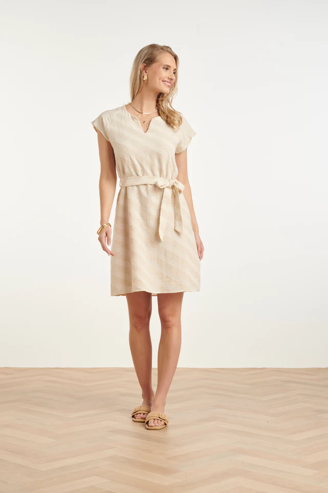 SMASHED LEMON DRESS WITH WAISTBAND AND DIAGONAL PRINT