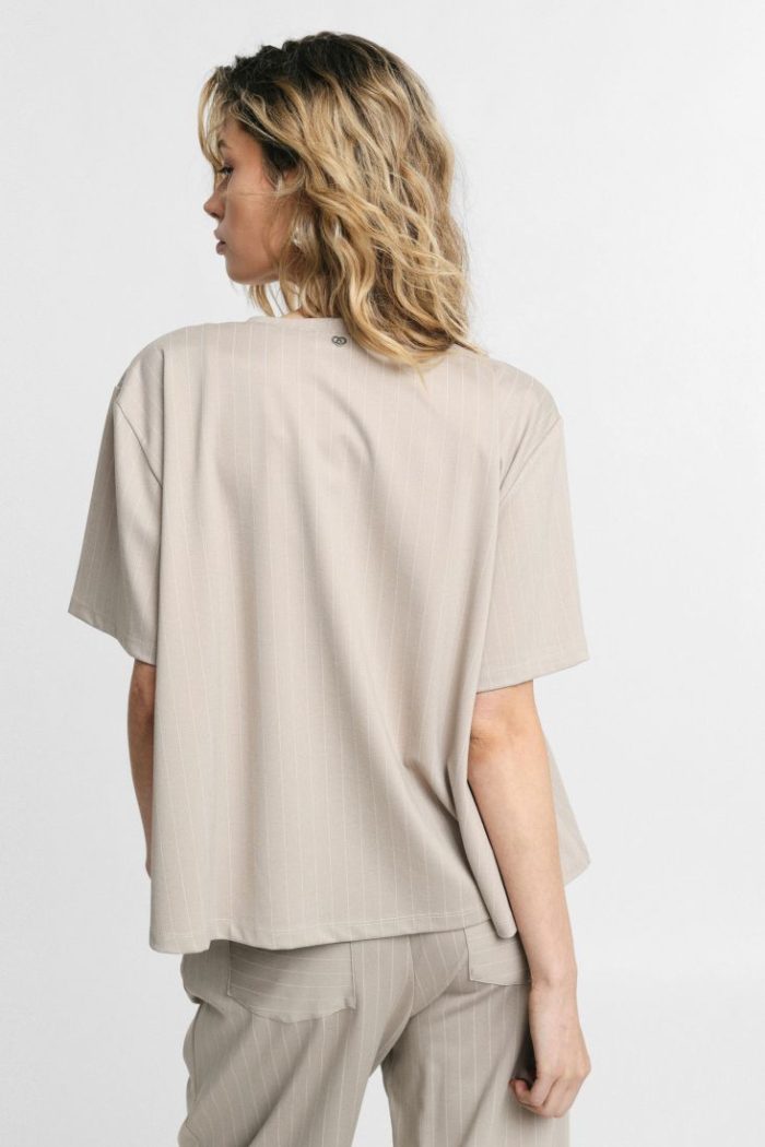 PLEASE STRIPED T-SHIRT WITH RELAXED FIT AND JEWEL BROOCH