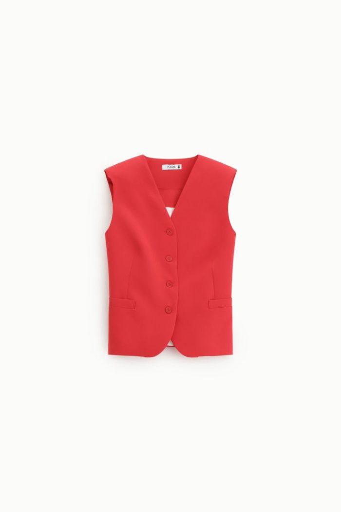 PLEASE VEST WITH V-NECK AND WELT POCKETS