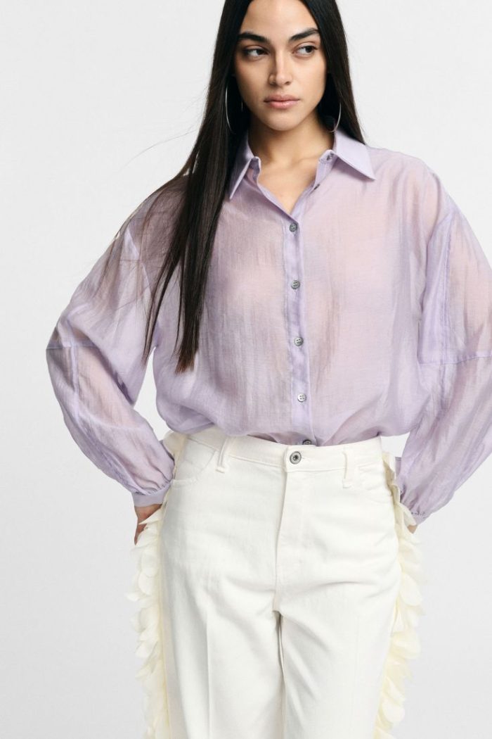 PLEASE OVERSIZE SHIRT TRANSPARENT WITH CLASSIC COLLAR