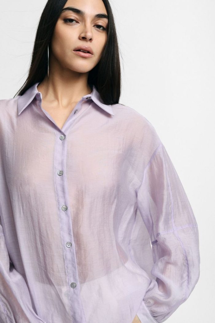 PLEASE OVERSIZE SHIRT TRANSPARENT WITH CLASSIC COLLAR