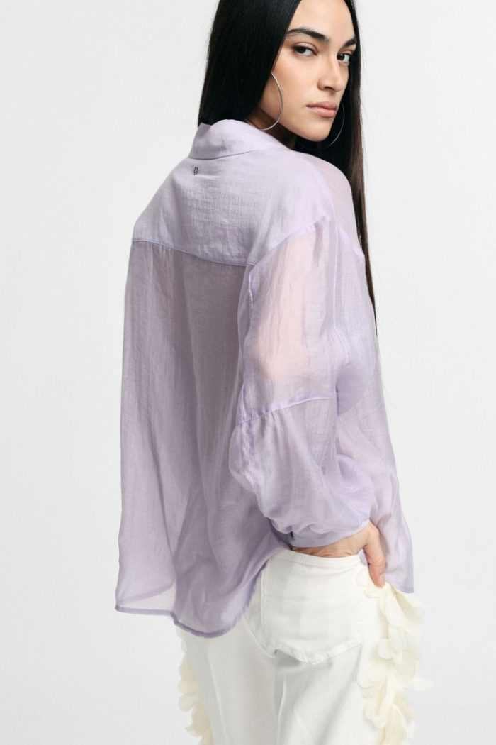 PLEASE OVERSIZE SHIRT TRANSPARENT WITH CLASSIC COLLAR