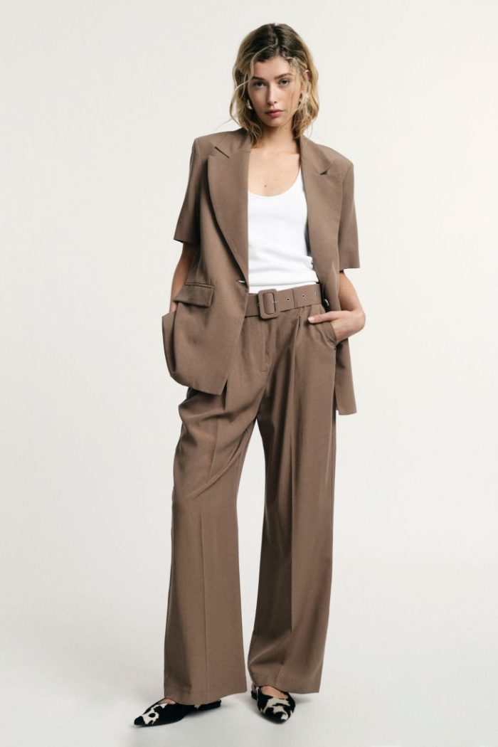 PLEASE PALAZZO TROUSERS HIGH-WAIST WITH BELT DETAIL